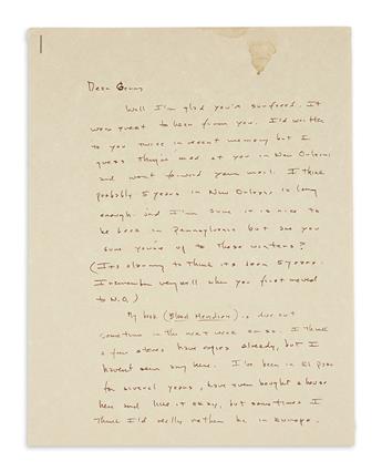 MCCARTHY, CORMAC. Autograph Letter Signed.